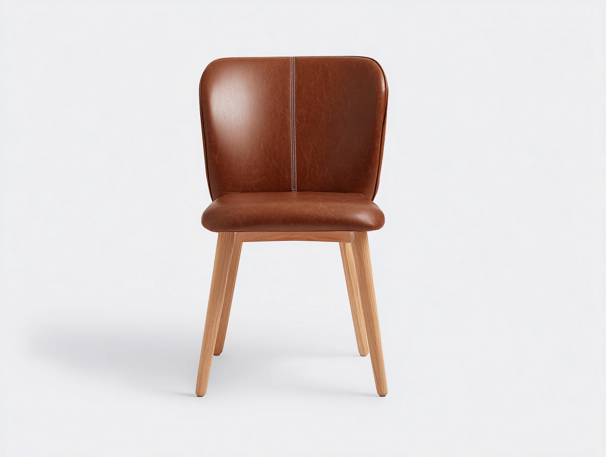 Sedia da pranzo-ecopelle-legno massello-52x51x80 cm-Cognac-Beige-stile rétro moderno