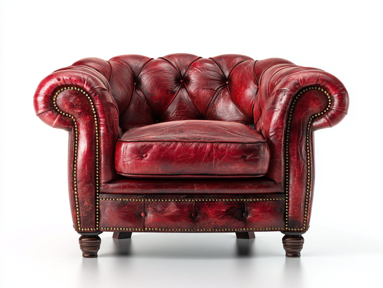Poltrona in pelle-pelle-legno-112x92x78 cm-Rosso rubino-Stile Chesterfield