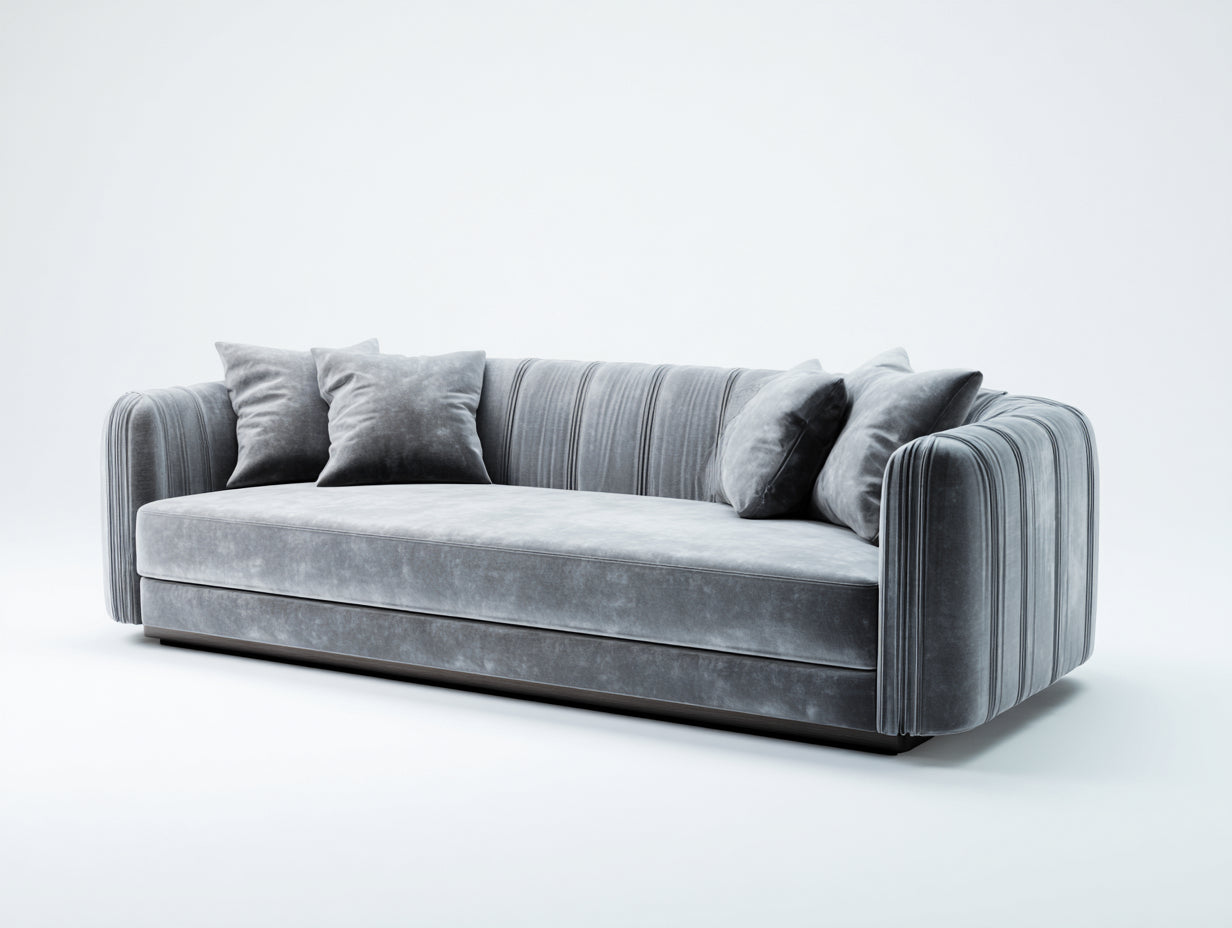 Divano a due posti in velluto 165x88x76 cm - grigio - design scanalato per soggiorno