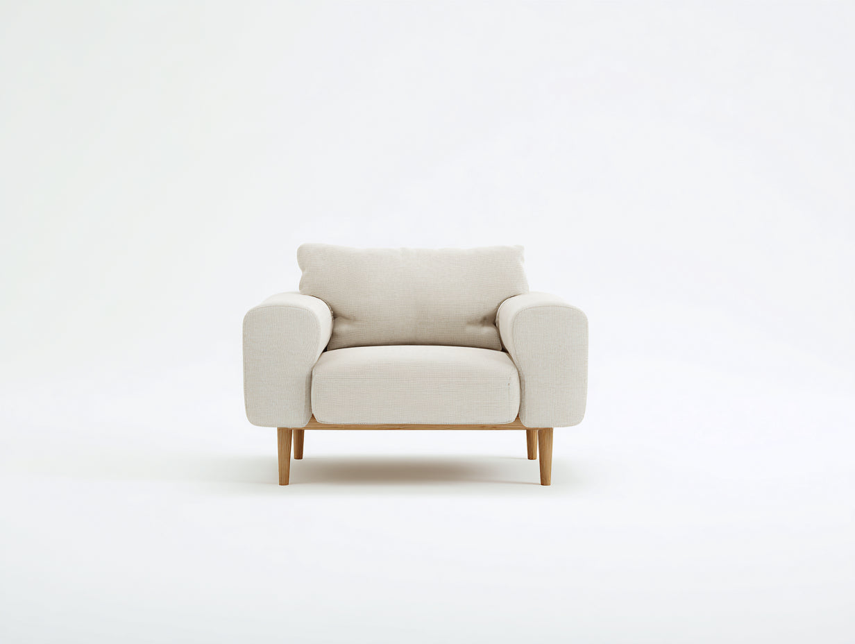 Poltrona - Tessuto-legno - 91x83x82 cm - Panna - Minimalista