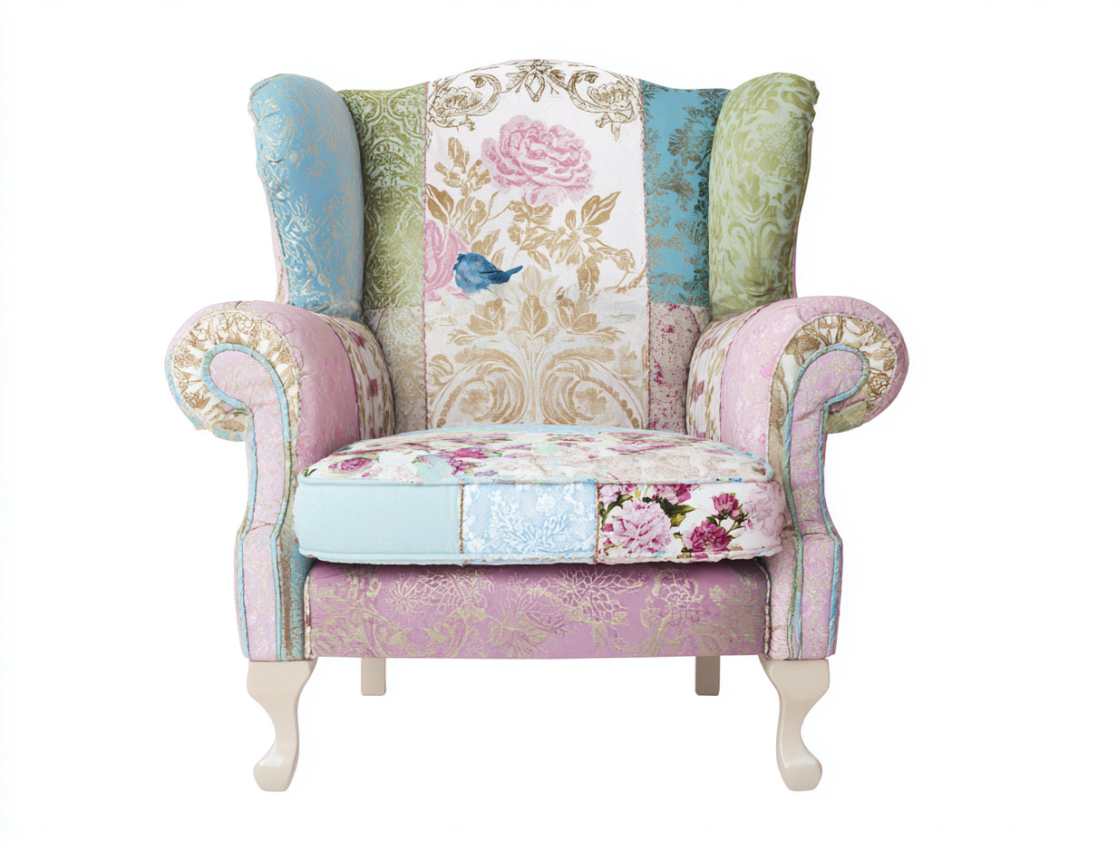 Poltrona in tessuto patchwork 88x82x105 cm - multicolore - design vintage a orecchioni per soggiorno