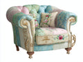 Poltrona in tessuto azzurro-rosa-verde-crema 96x92x88 cm - soggiorno - stile shabby chic