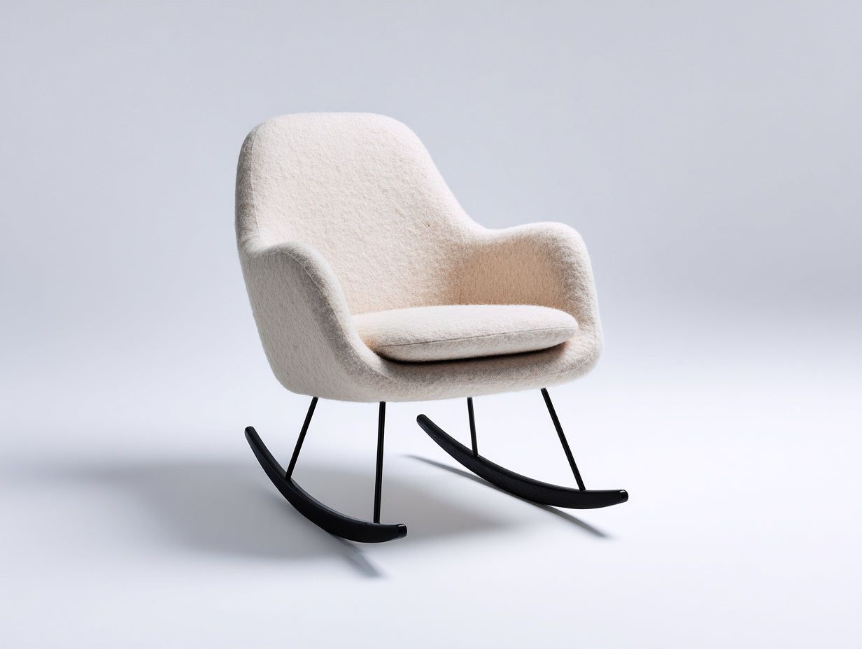 Sedia a dondolo - Tessuto effetto lana-metallo-legno - 80x85x96 cm - Avorio - Retrò