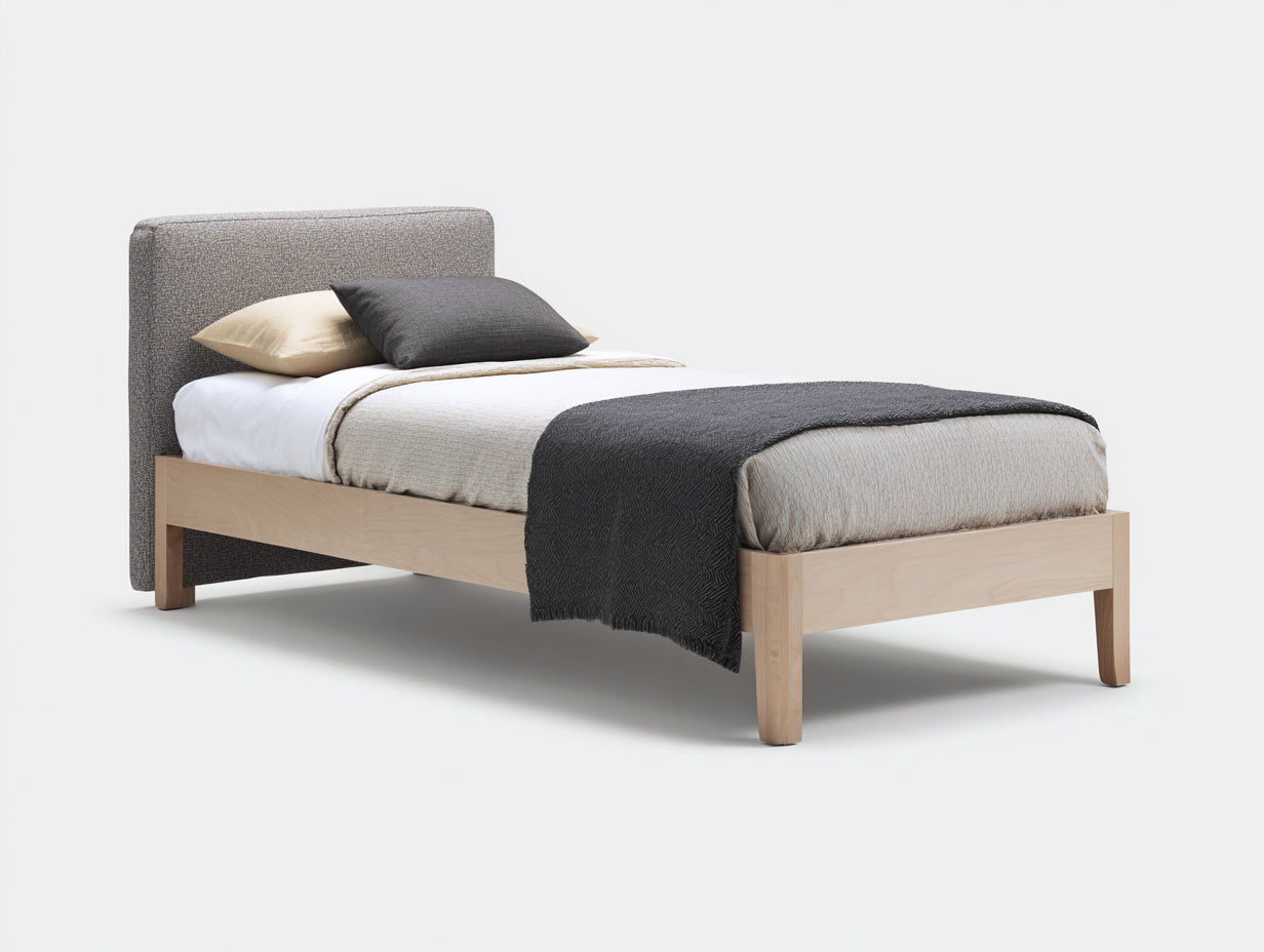 Letto singolo-legno-tessuto-209x101x91 cm-rovere chiaro-grigio-scandinavo