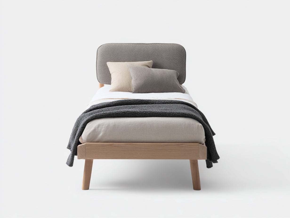 Letto singolo-legno-tessuto-210x101x92 cm-rovere chiaro-grigio-scandinavo