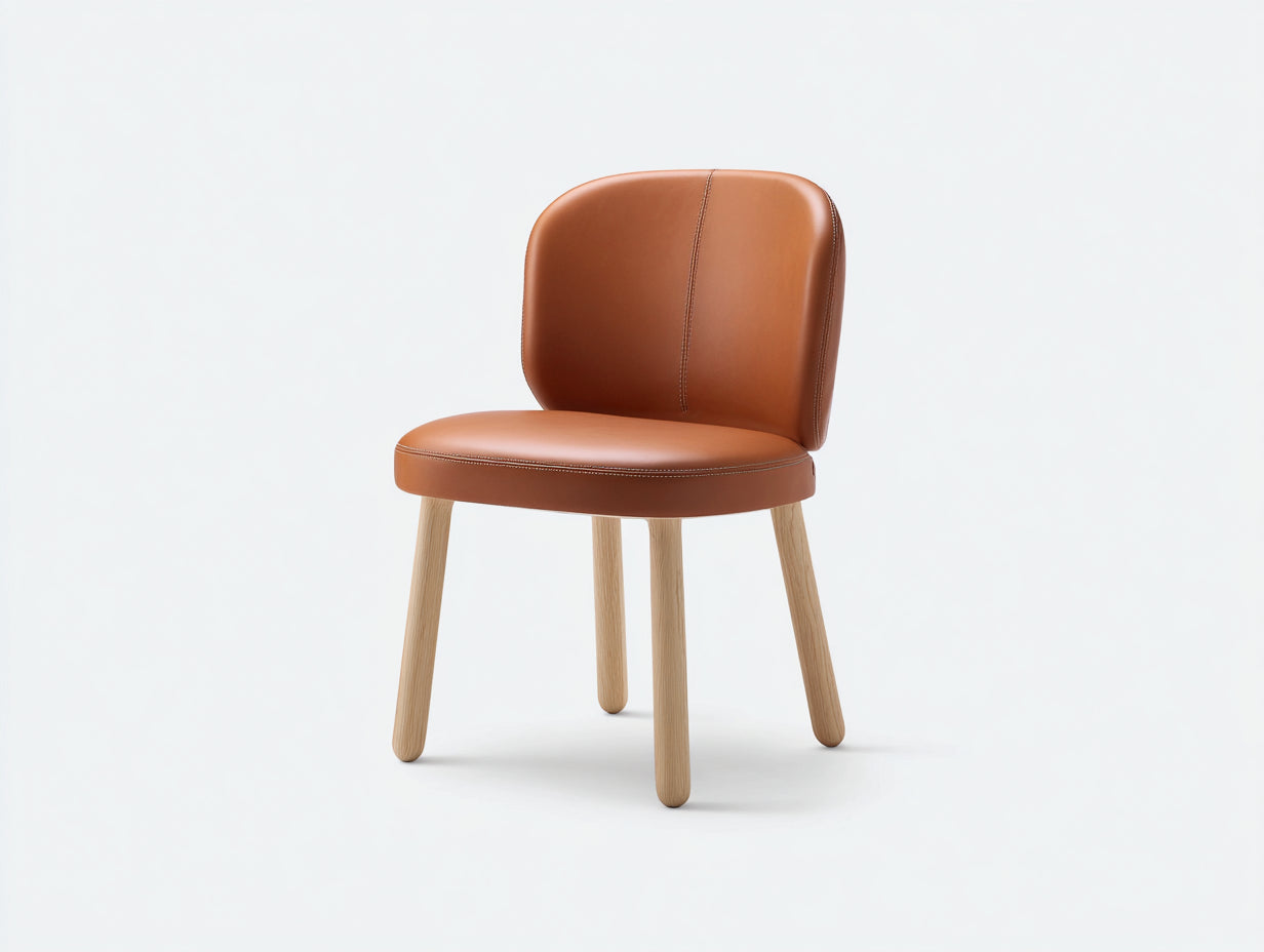 Sedia da pranzo-ecopelle-legno massello-53x50x78 cm-Cognac-Beige-stile minimalista moderno
