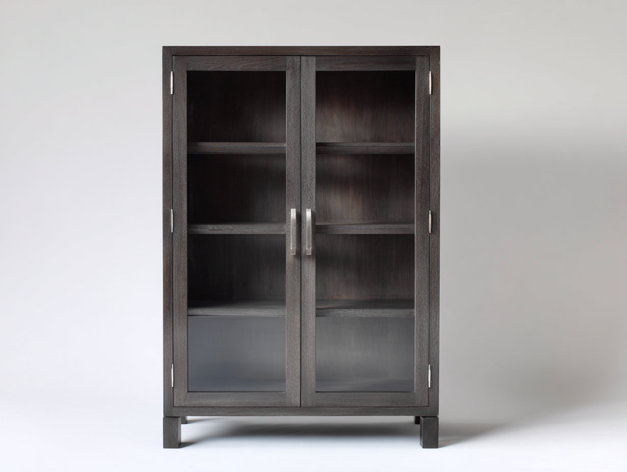 Vetrina-Legno-Vetro-108x40x158 cm-Marrone scuro-Stile rustico elegante