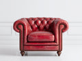 Poltrona in pelle-pelle-legno-108x92x80 cm-Rosso ciliegia-Stile Chesterfield