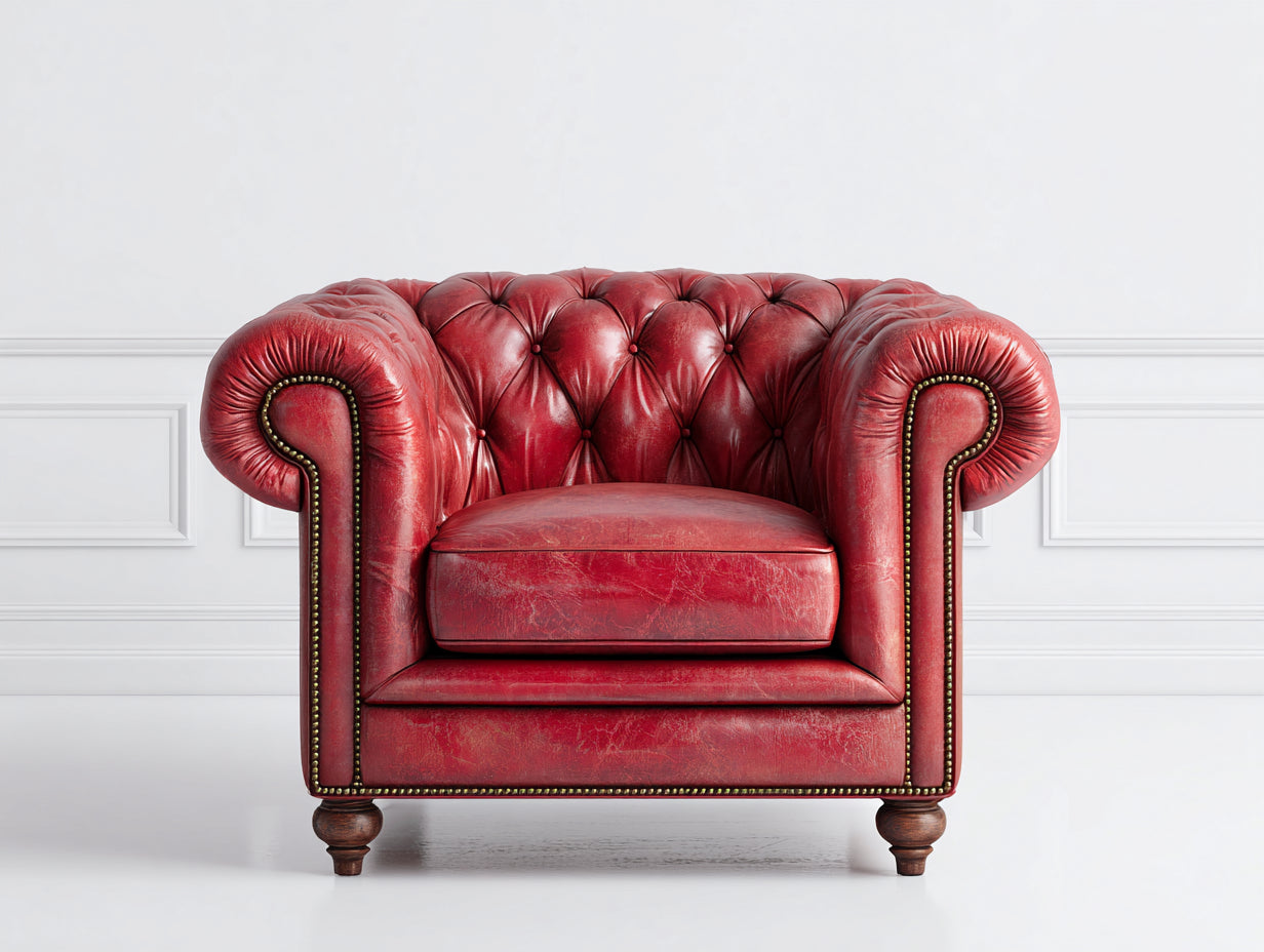 Poltrona in pelle-pelle-legno-108x92x80 cm-Rosso ciliegia-Stile Chesterfield