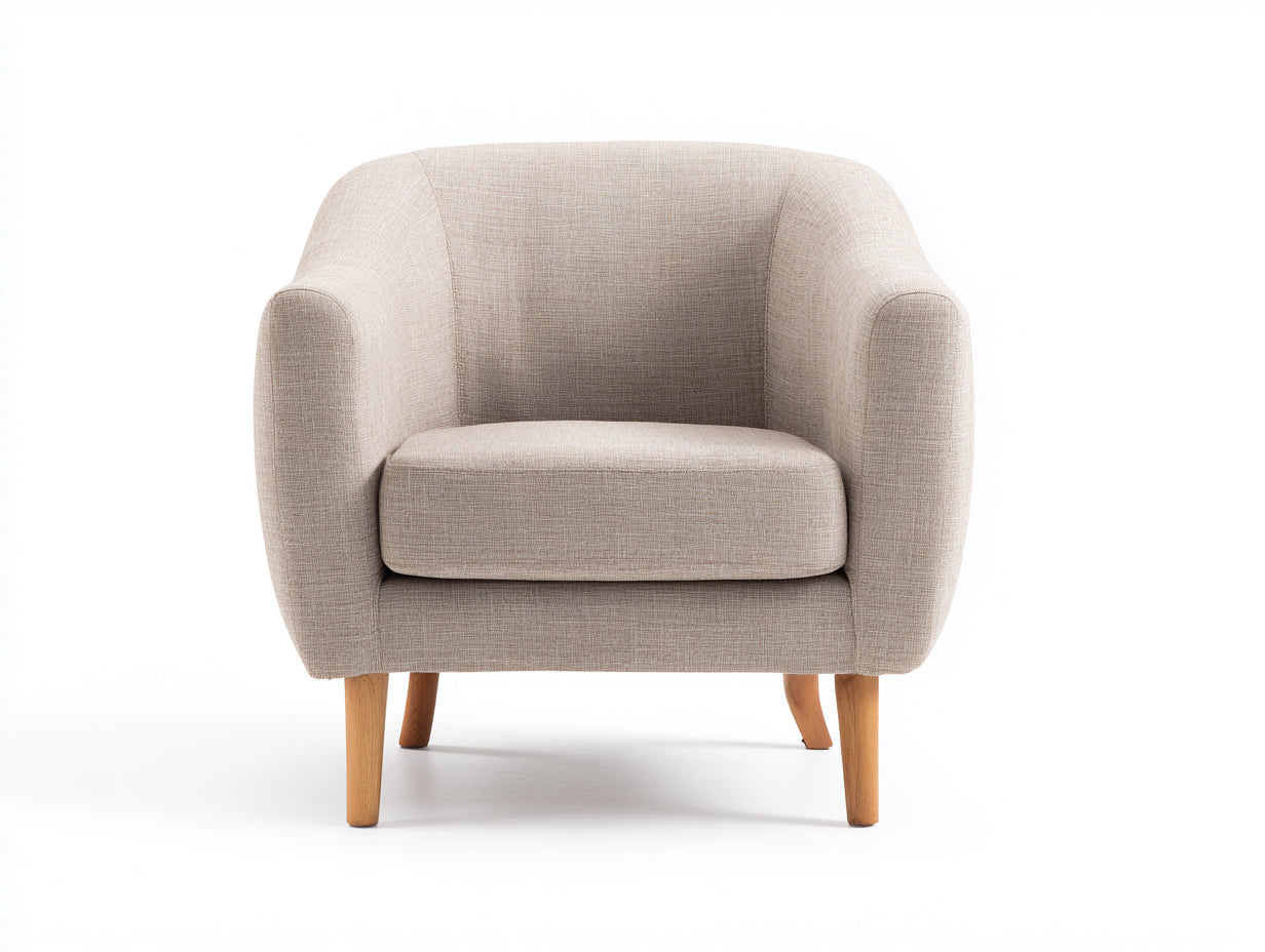 Poltrona - Tessuto-legno - 88x82x86 cm - Beige chiaro - Moderno naturale