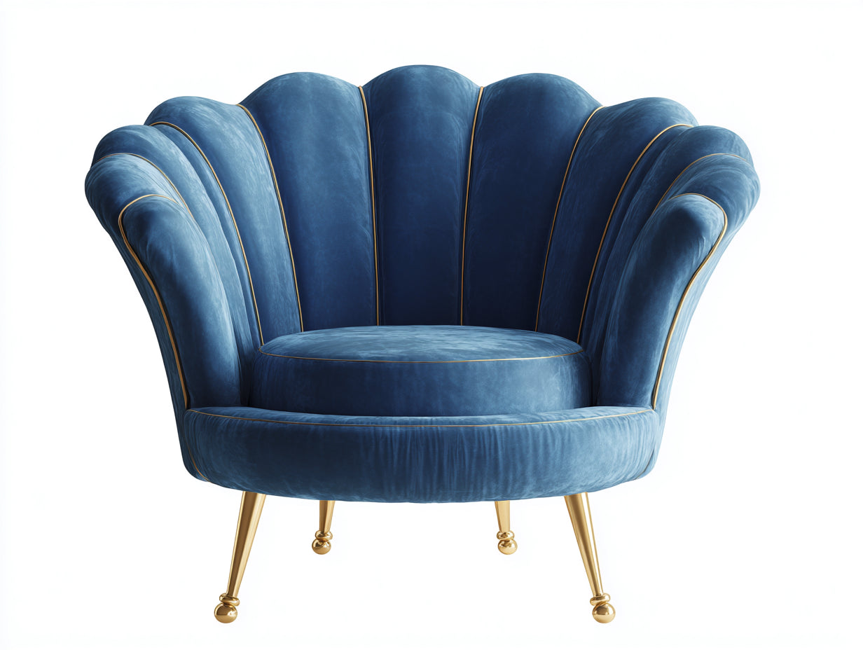 Poltrona - Velluto-metallo - 97x89x84 cm - Blu - Art déco