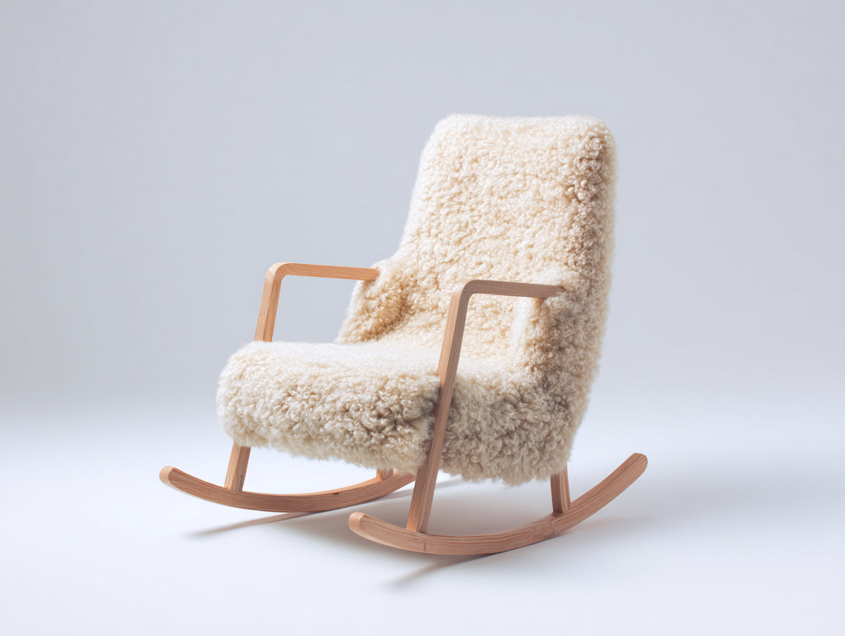 Sedia a dondolo - Bouclé-legno - 76x88x95 cm - Bianco crema - Scandinavo
